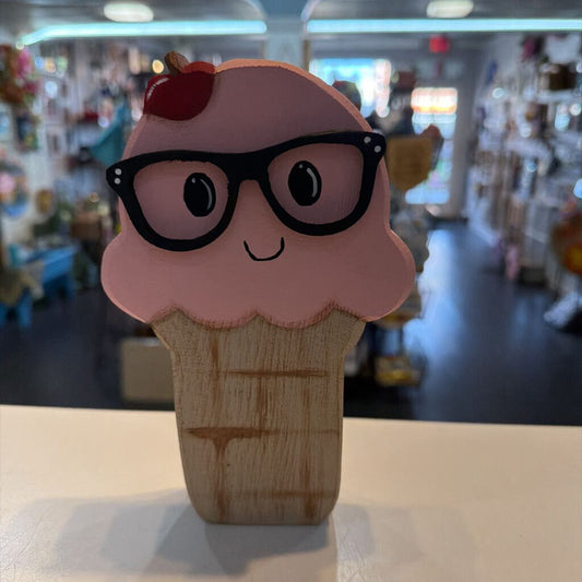 Wood Strawberry Ice Cream Cone with Glasses