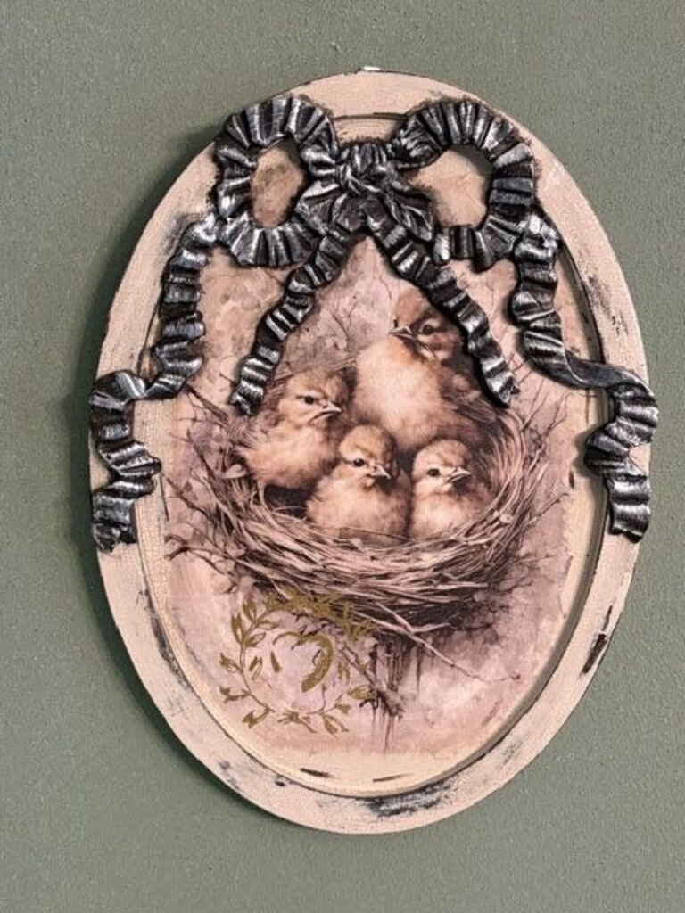 Oval Bird Picture w, Ribbon Wall Hanger (4 bird)