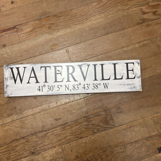 Waterville Coordinate Sign (white, wall hanging)