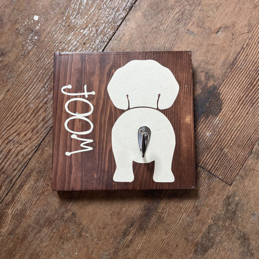 Dog Leash holder sign (brown, wall hanging)