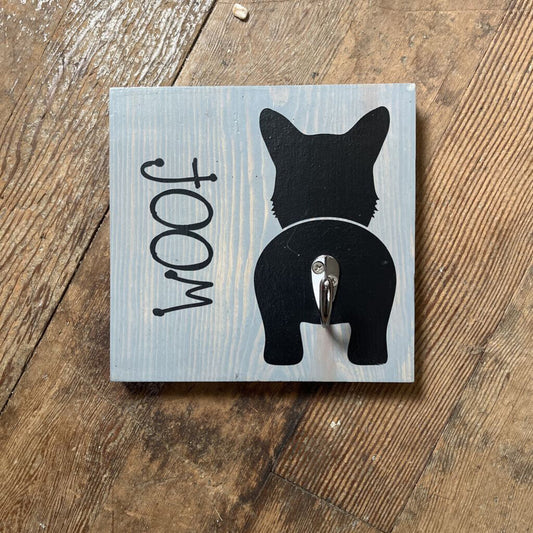 Dog Leash holder sign (gray, wall hanging)