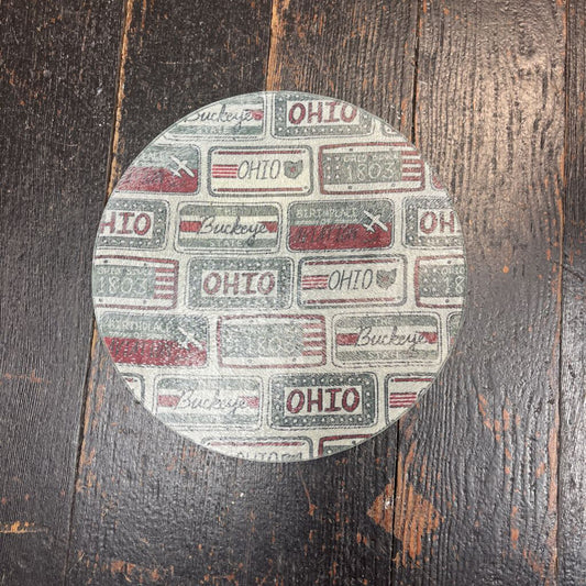 Ohio License Plate Round Glass Trivet (clear glass)