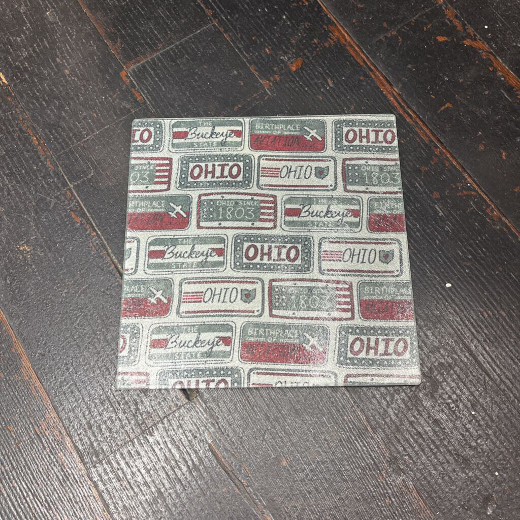 Ohio License Plate Square Glass Trivet (clear glass)