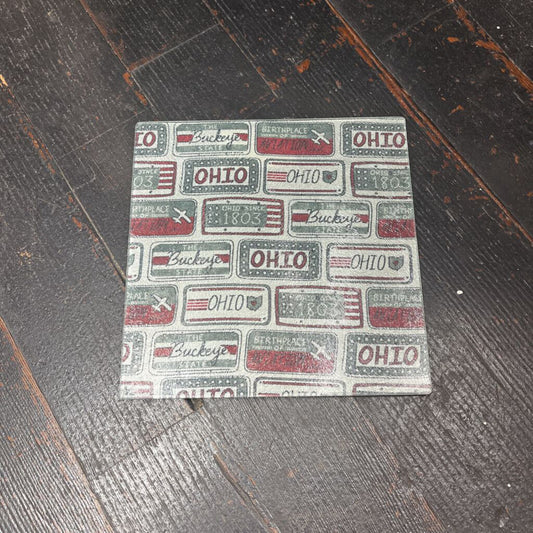 Ohio License Plate Square Glass Trivet (clear glass)