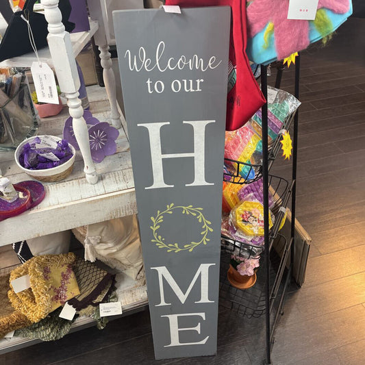 Welcome to Our Home porch leaner (gray, porch leaner)