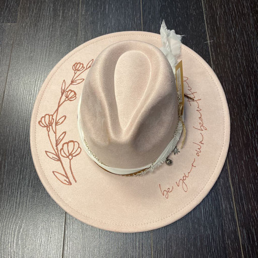 Be Your Own Beautiful Bloom Hat (pink, burned leather)