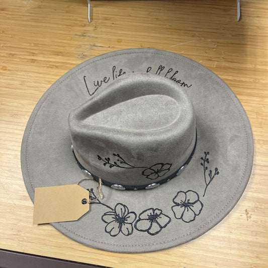 Live, Life in Full Bloom Hat (stone gray, burned leather)