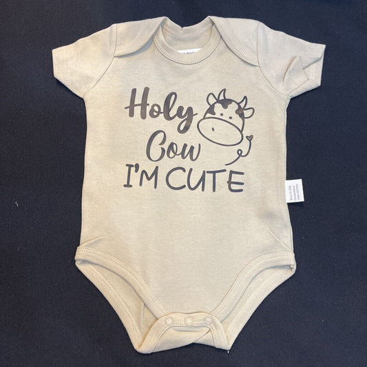 Holy Cow I'm Cute (onesie, tan, 0-3M