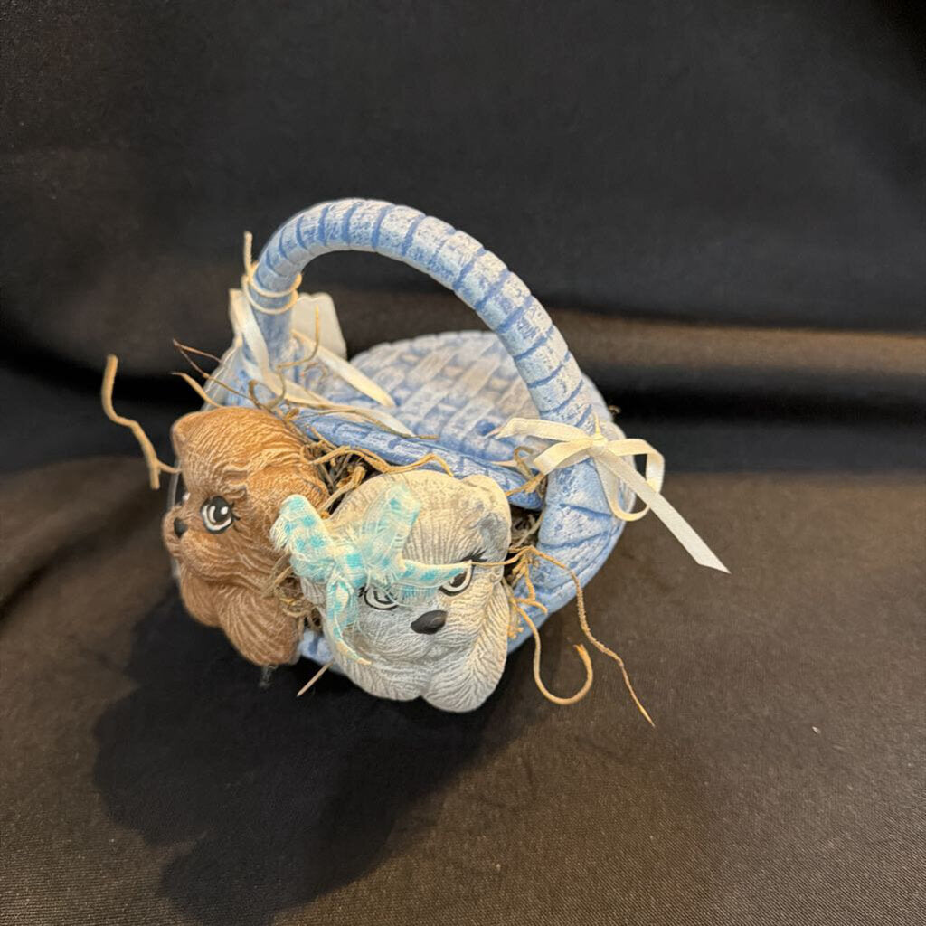 Small Blue Basket w/ 2 Puppy Heads
