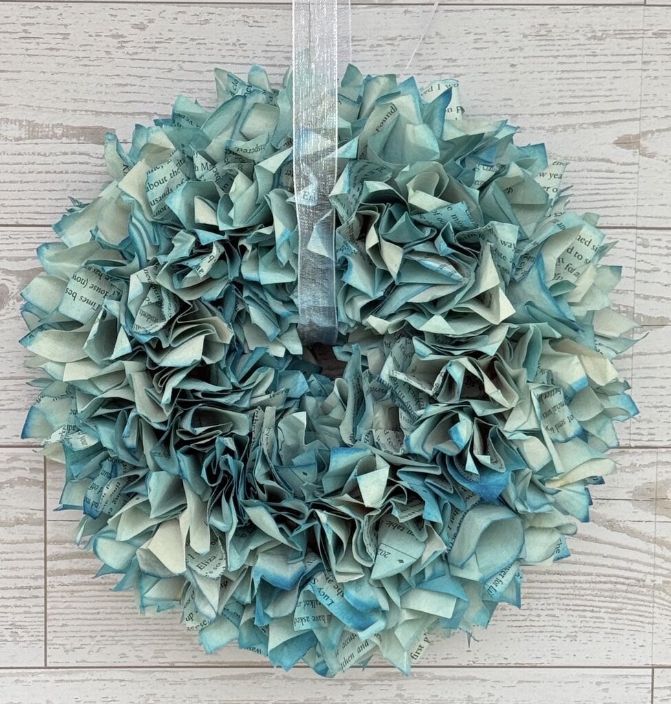 Vintage Blue 6.5" Book Page Wreath