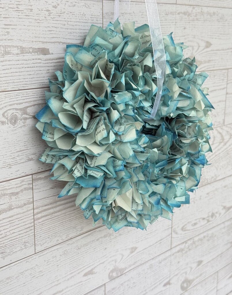 Vintage Blue 6.5" Book Page Wreath