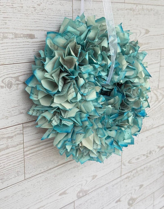 Vintage Blue 6.5" Book Page Wreath