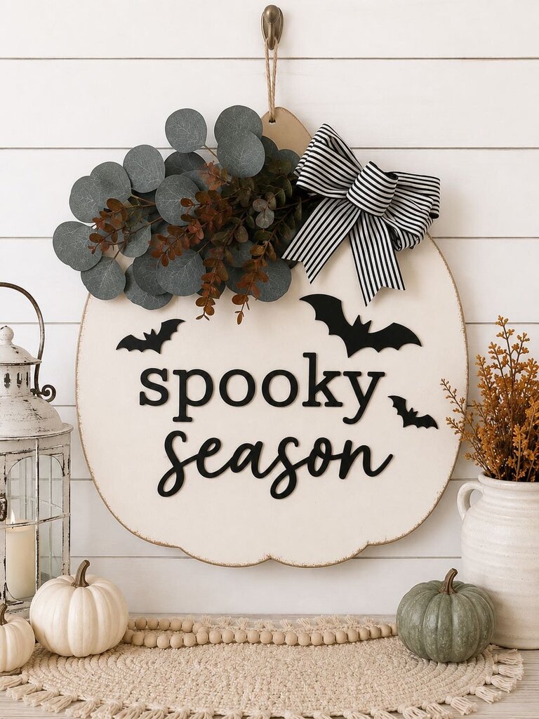 Spooky Season White Pumpkin Door Hanger