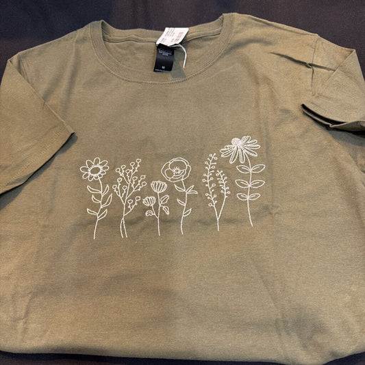 Wild Flower #1 Sm White on Army Green