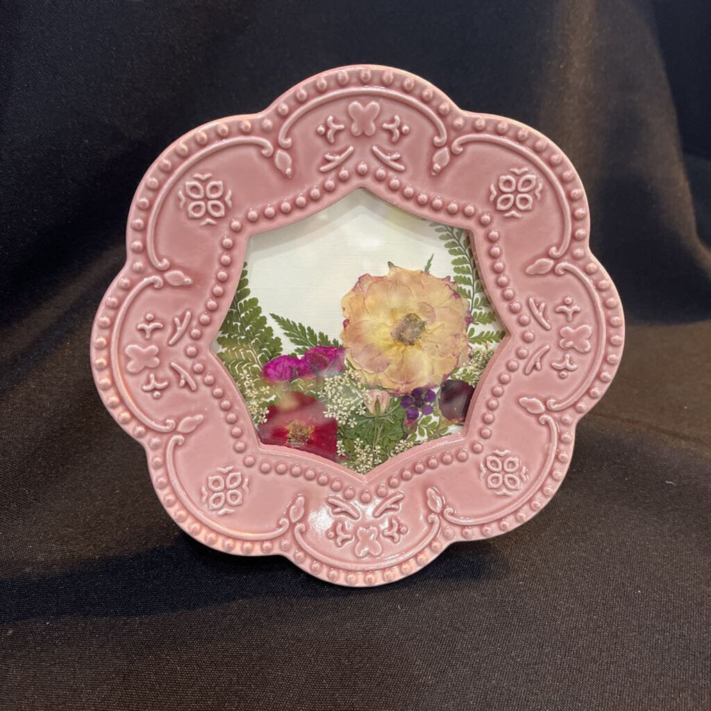 Round Pink Frame with Pressed Roses
