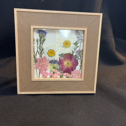 4x4 Leather Frame with Pressed Flowers