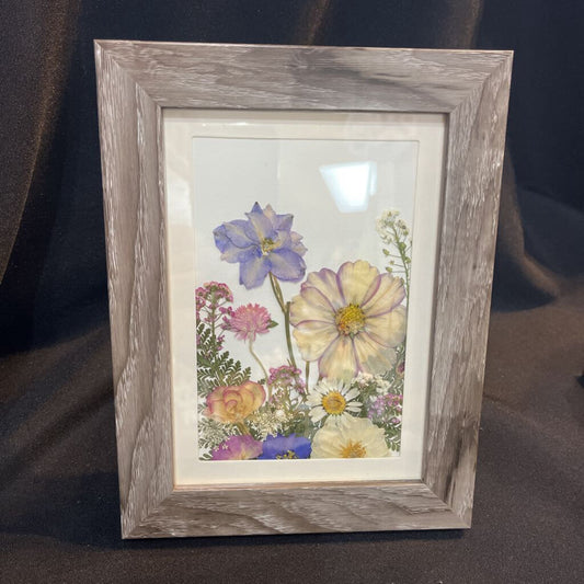 5x7 Gray Frame with Purple Pressed Flowers