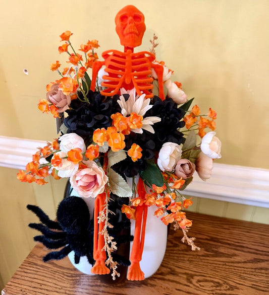White Pumpkin w/Orange Skeleton Table Top