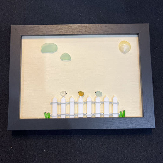 5x7 Black Frame Birds on White Fence