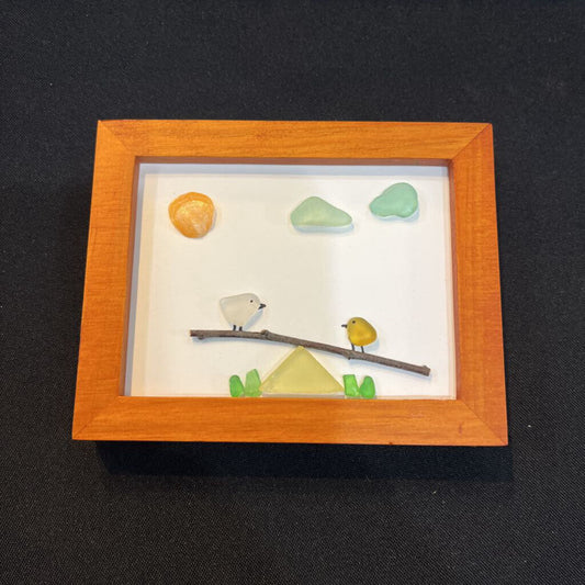 Sm Wood Frame 2 Birds on SeeSaw Stick