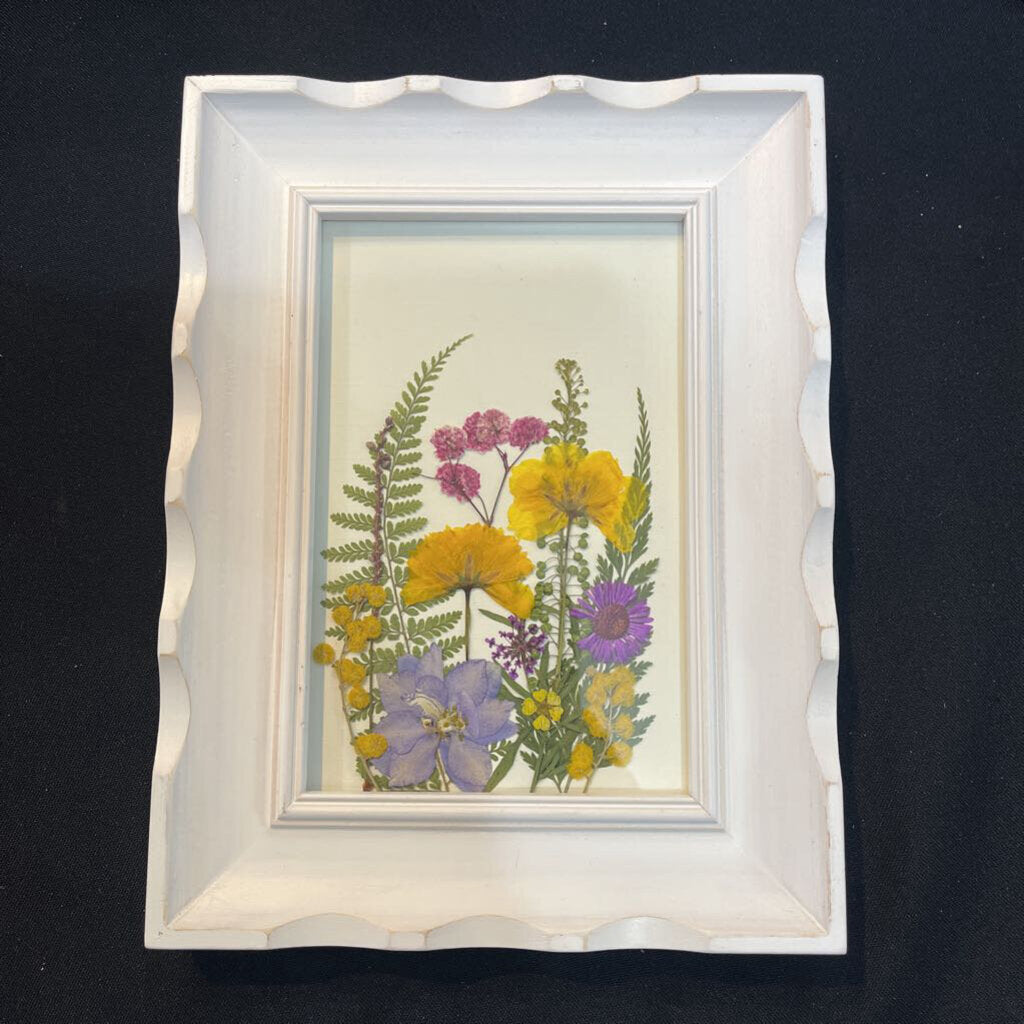 Pressed Yellow & Purple Flowers (white frame)