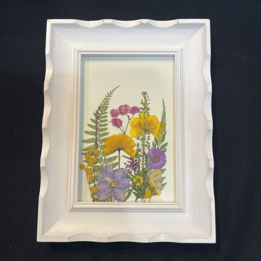 Pressed Yellow & Purple Flowers (white frame)