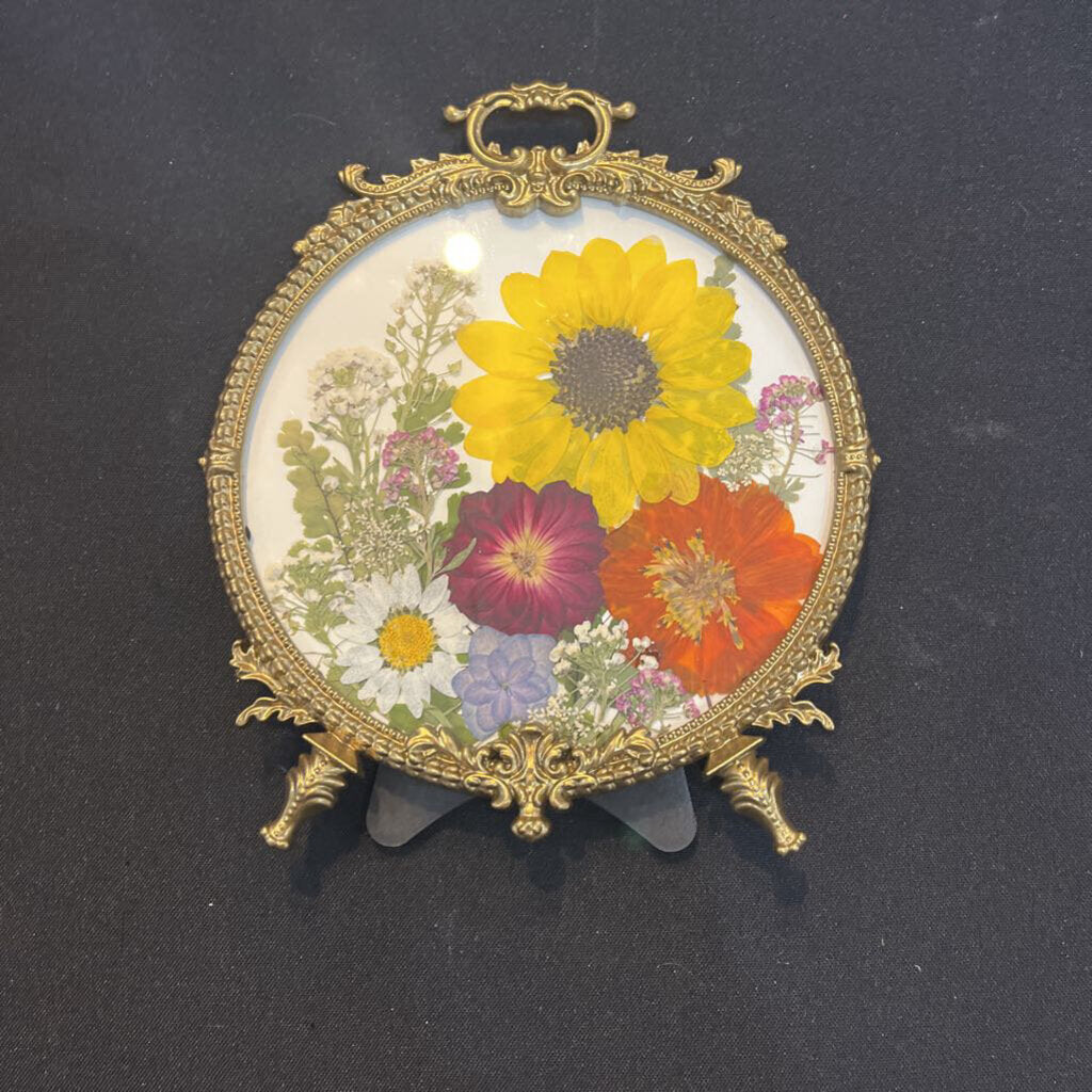 Pressed Sunflowers (round gold ornate frame)