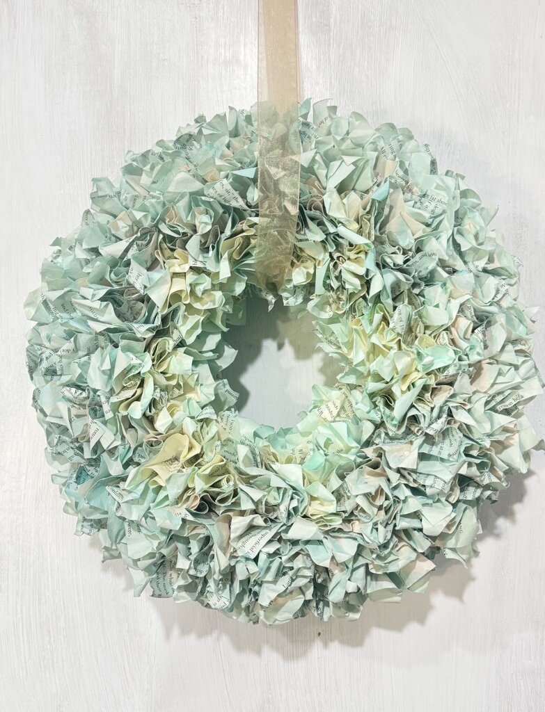 Book Page Wreath (light turq, 13")