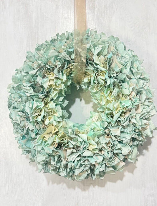 Book Page Wreath (light turq, 13")