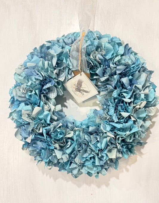 Book Page Wreath (blue, 13")