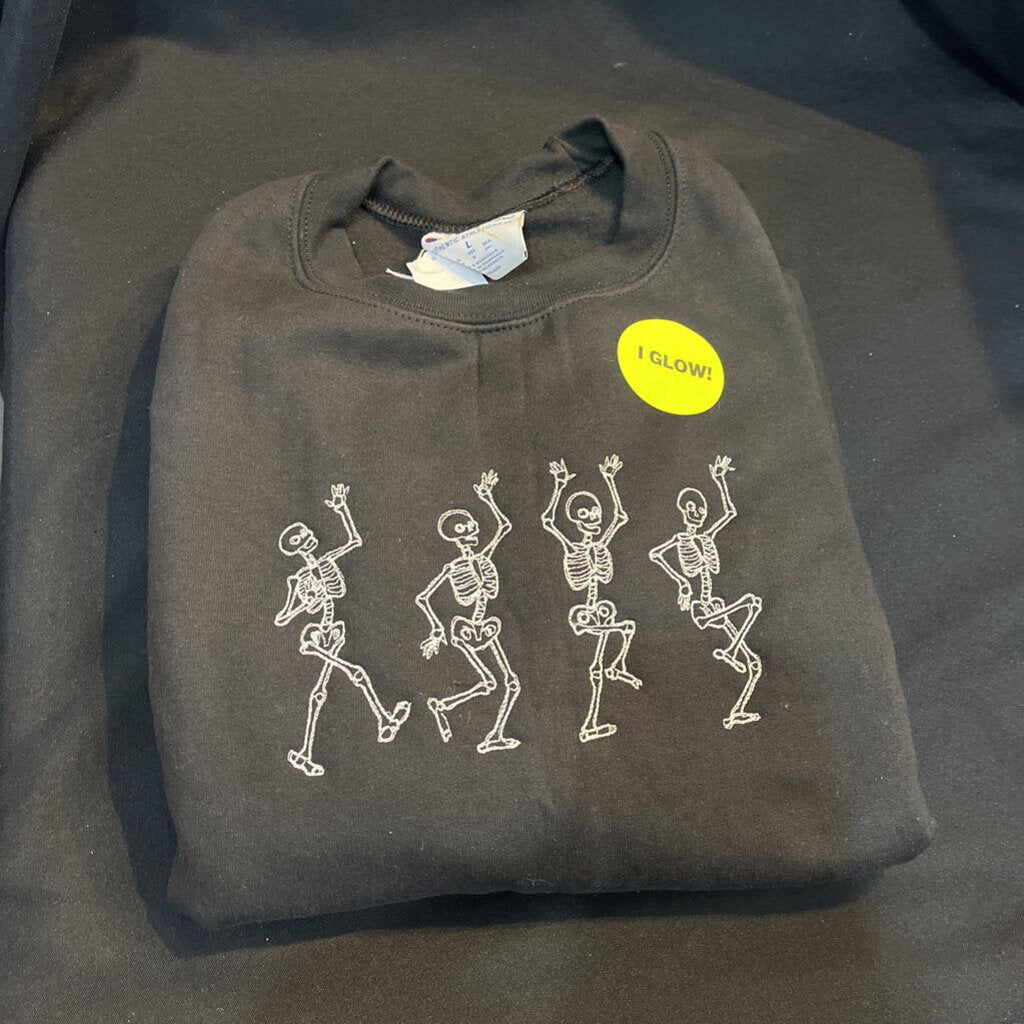 Sweatshirt Dancing Skeleton (Lg, black, GLOWS)