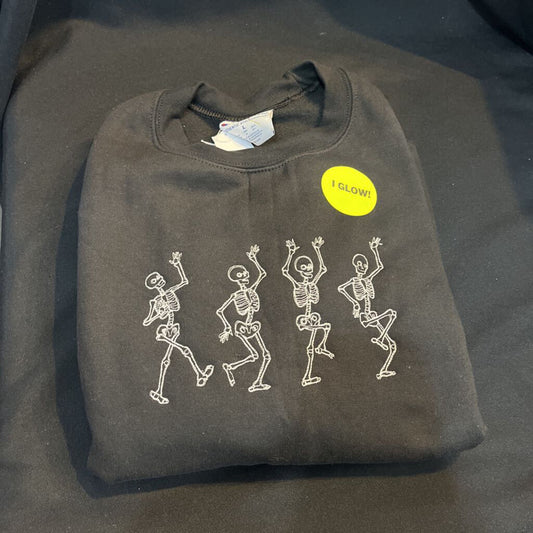 Sweatshirt Dancing Skeleton (Lg, black, GLOWS)