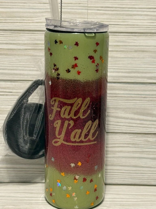 Fall Ya'll tumbler (olive/cranberry, glitter)