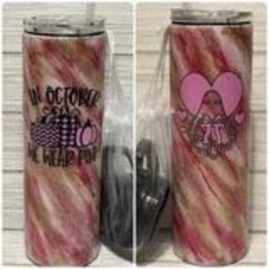 In October we Wear Pink tumbler (pink/gold)