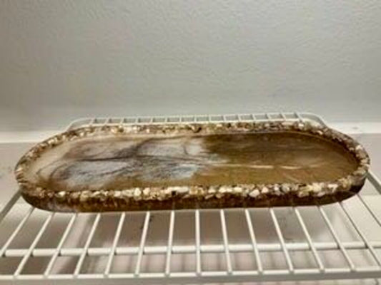 Large White and Gold Oval Tray w/ Stones