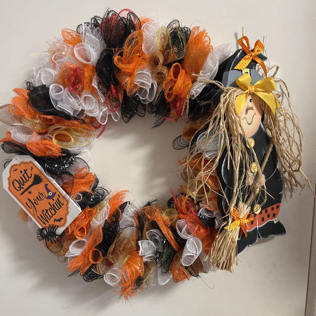 Mesh Wreath with Witch & Broom