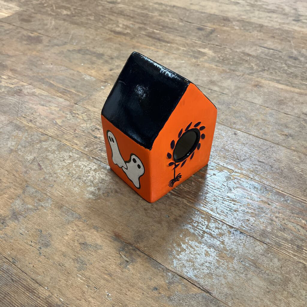 Black and Orange Halloween Triangle Ceramic Bird House