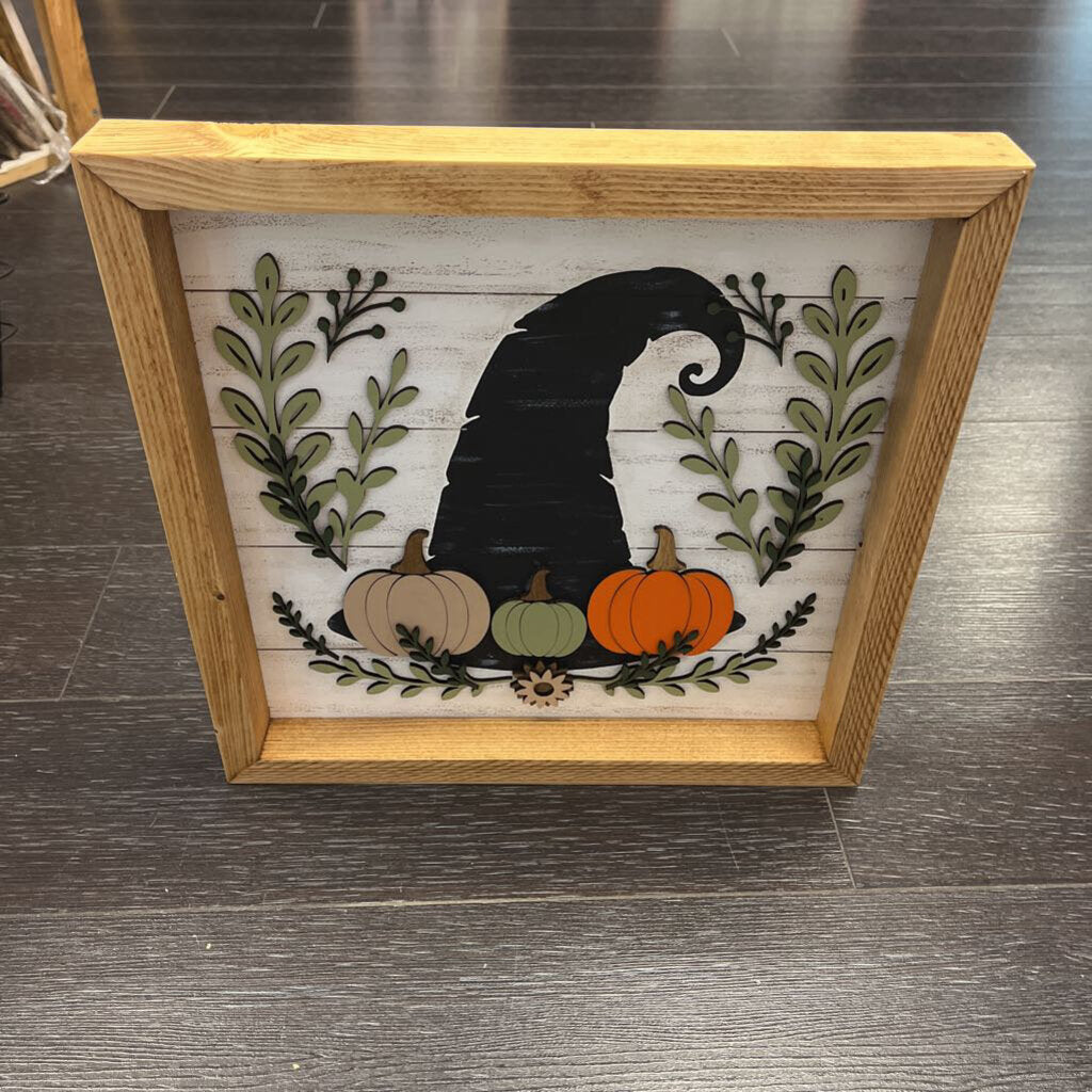 Pumpkin Patch Witch Hat 12 x 12 Framed Sign
