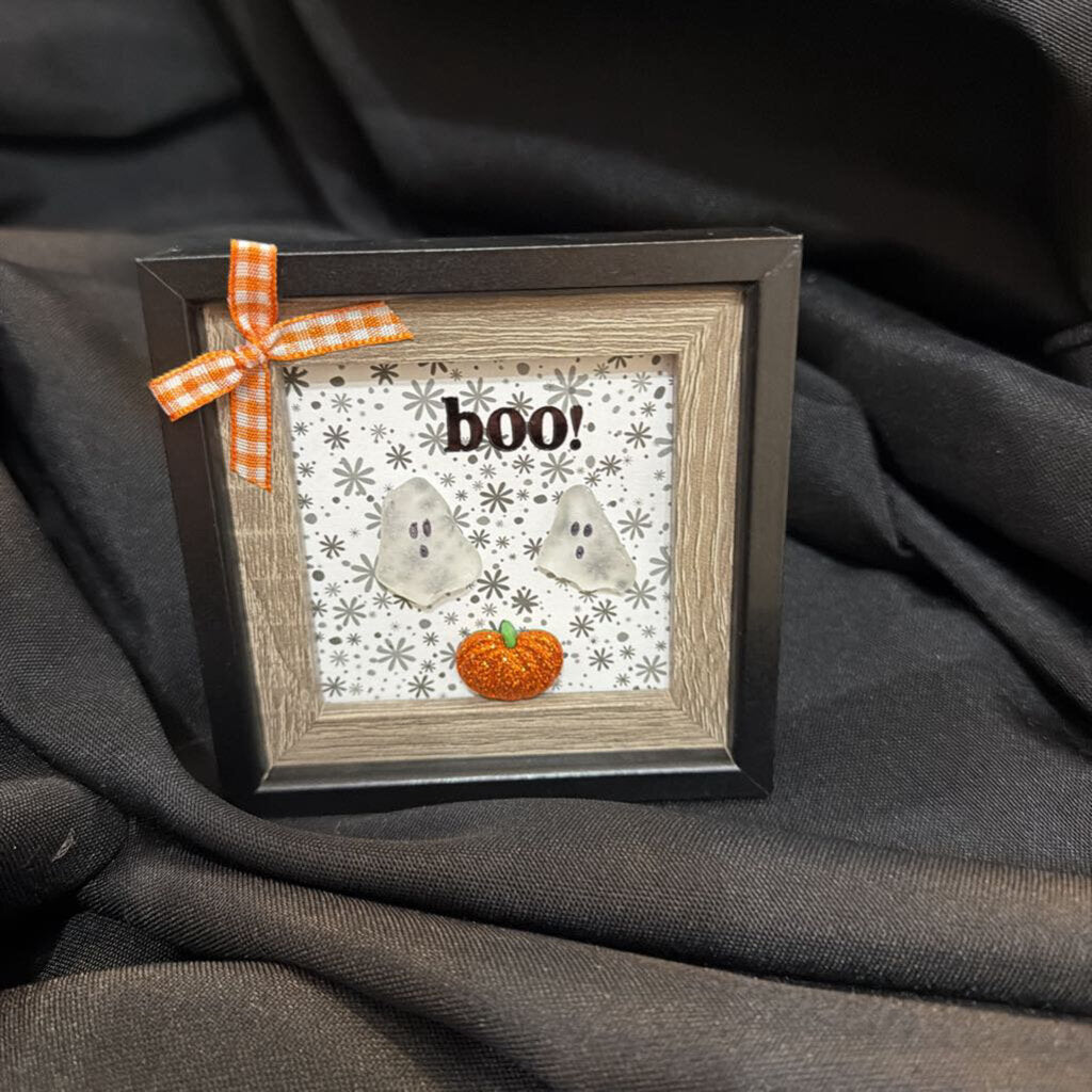 Sm Black/gray frame, Orange Bow, 2 Ghosts, Boo, Pumpklin