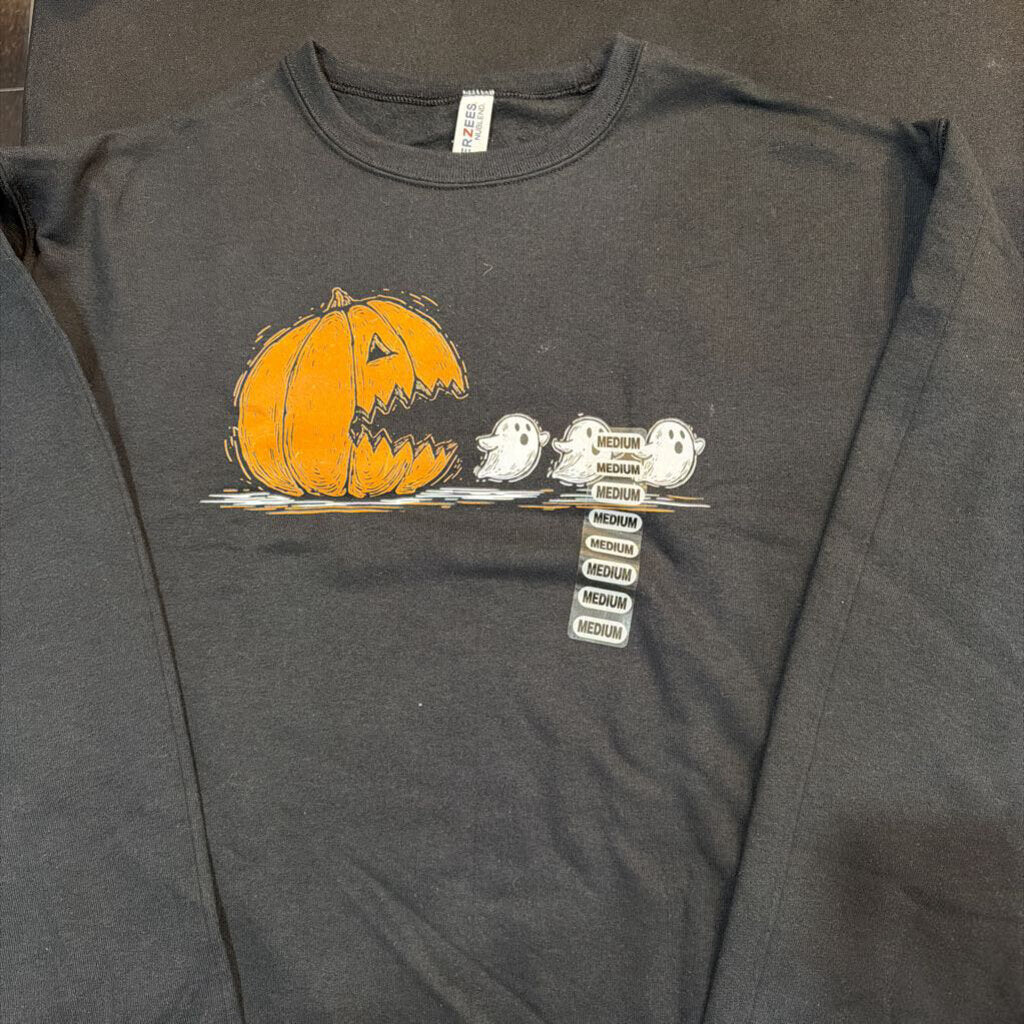 Pac Man Pumpkin MED Black Crew