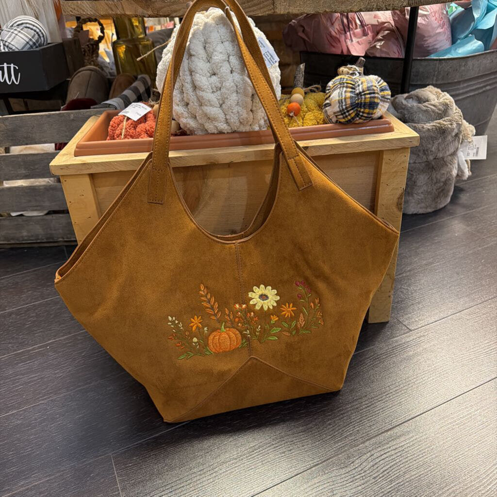 Faux Suede Fall Embroidered Sling Purse