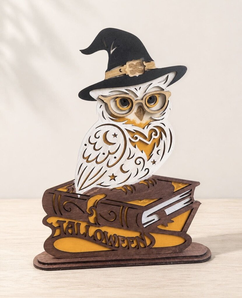 Halloween Owl SS Layered Wood Decor Yellow