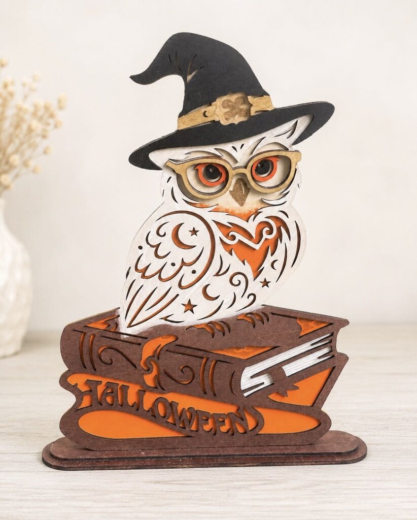 Halloween Owl SS Layered Wood Decor Orange
