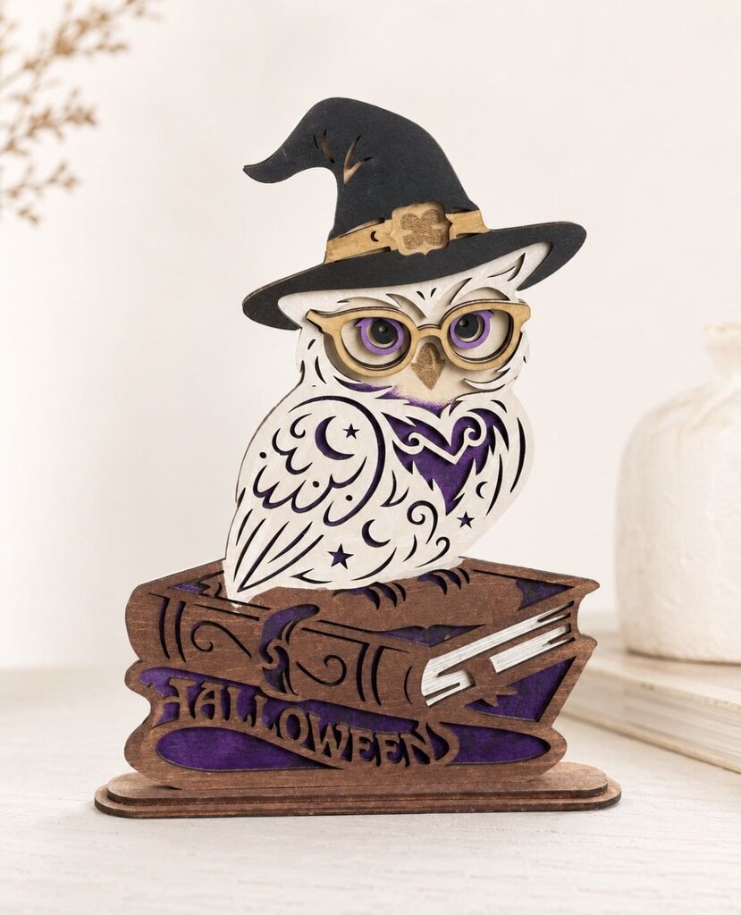 Halloween Owl SS Layered Wood Decor Purple