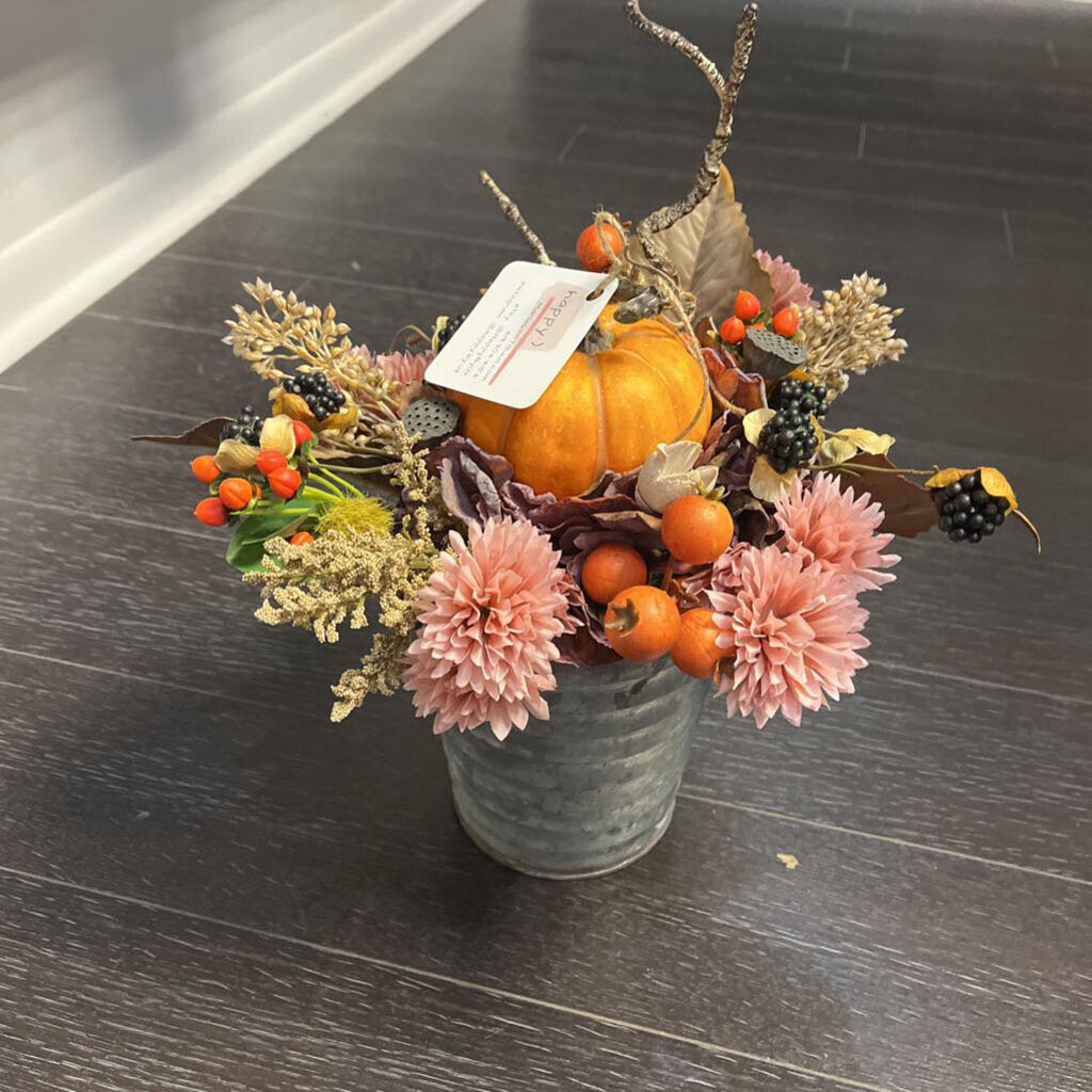 Fall Silk Floral Arrangement in Tin Container