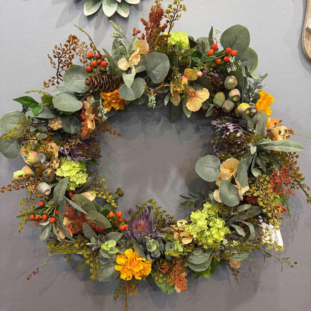 Wreath Silk Florals green/gold/berries