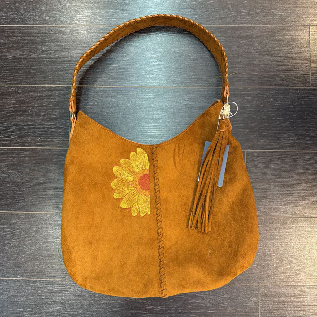Faux Suede Embroidered Purse Sunflower