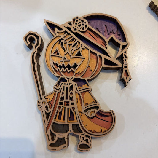 Pumpkin Witch 3D Layered Wood Sign