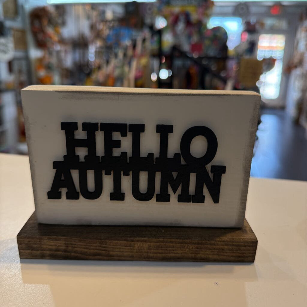 Hello Autumn Wood Sign on Base