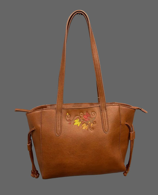 Brown Purse Leaf Embroidered